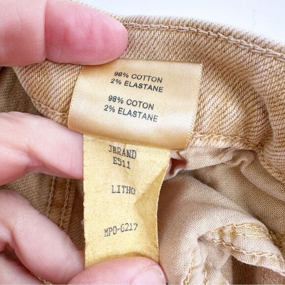 J Brand Julia Frayed-Hem Flared-Leg Cotton Blend Jeans in Litho Gold Sz 26 - Picture 12 of 13